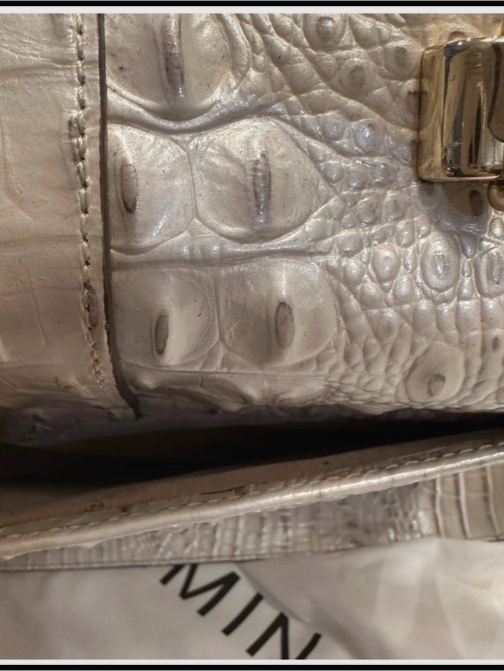 Brahmin Ivory Croc-Embossed Leather Satchel with Top Handle - Picture 8 of 14